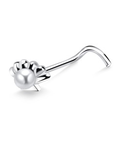 Half Flower Shaped Silver Curved Nose Stud NSKB-857